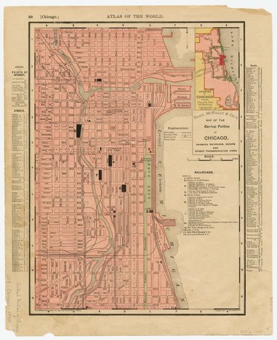 Mappa della porzione centrale di Chicago, Illinois di Rand McNally & Company da American School