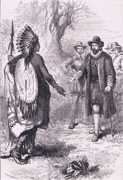 Accoglienza di un guerriero Naragansett, illustrazione da Cassell