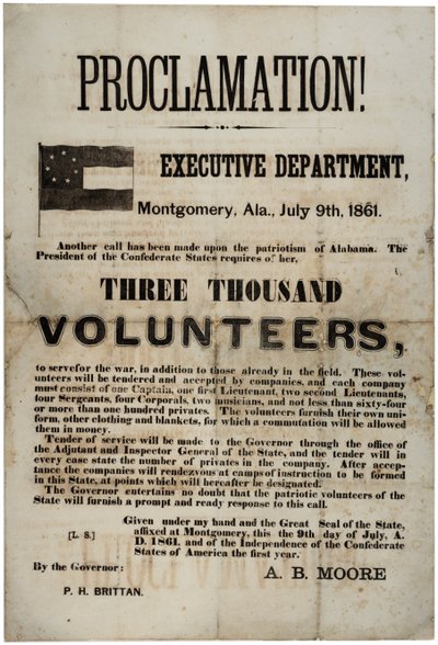 Manifesto di reclutamento che richiede tremila volontari, 9 luglio 1861 da American School