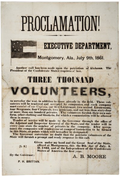 Manifesto di reclutamento che richiede tremila volontari, 9 luglio 1861 da American School