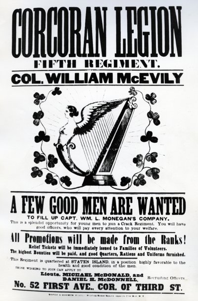 Poster di reclutamento per la Legione Corcoran, 1862 da American School