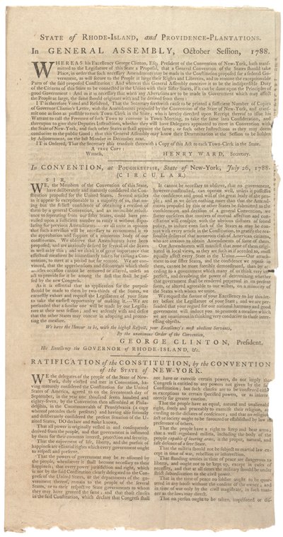 Risoluzioni che stampano la proposta di emendamenti alla Costituzione dello Stato di New York, ottobre 1788 da American School