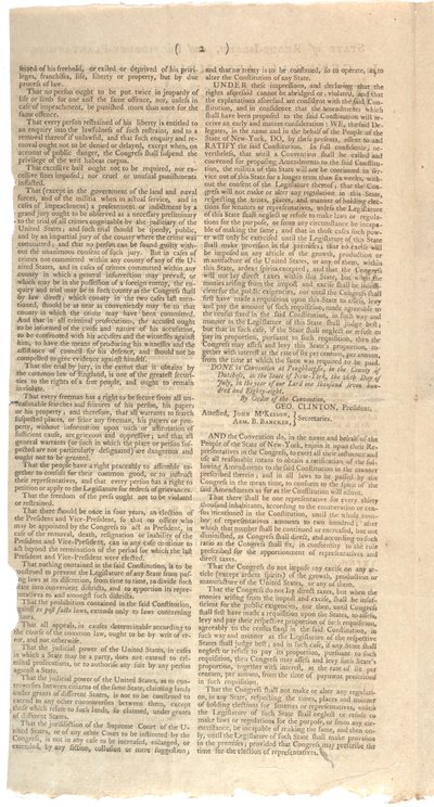 Risoluzioni che stampano la proposta di emendamenti alla Costituzione dello Stato di New York, ottobre 1788 da American School