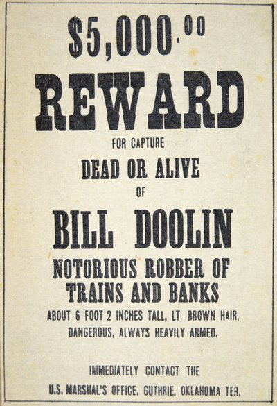 Manifesto di ricompensa per Bill Doolin (1858-96) da American School