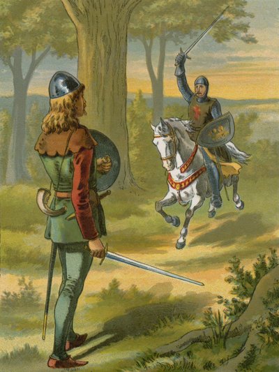 Robin Hood ferma il cavaliere in armatura nera da American School