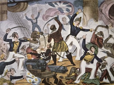 Marinai della Royal Navy che abbordano una nave pirata algerina, c.1820 da American School