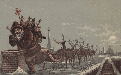 Babbo Natale e renne che consegnano regali da American School