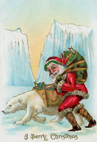 Babbo Natale con un orso polare al Polo Nord da American School
