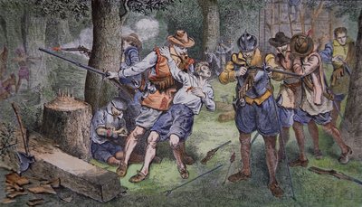 Insediamento di Jamestown, Virginia nel 1607 da American School
