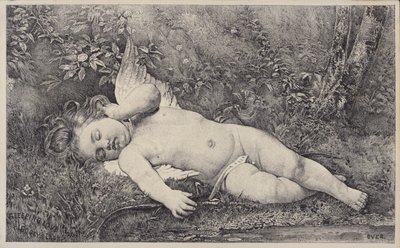 Amore addormentato, cartolina commerciale per Godey