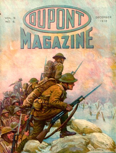 Soldati nelle Trincee, copertina della rivista DuPont, dicembre 1918 da American School