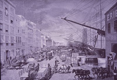 South Street Seaport negli anni 1870, New York City (incisione) da American School