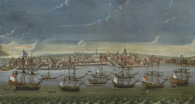 Prospetto sud-est della città di New York, c.1756-7 da American School