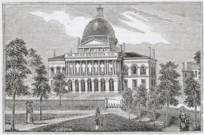 Vista meridionale della State House a Boston su Beacon Street, da 