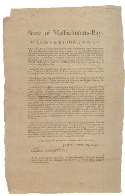 Stato del Massachusetts in Convenzione, Costituzione dello Stato, 16 giugno 1780 da American School