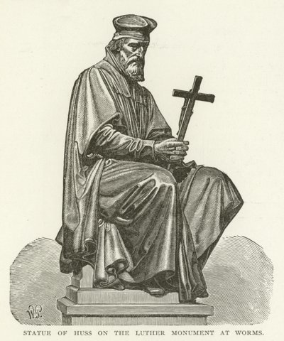 Statua di Huss sul Monumento a Lutero a Worms da American School