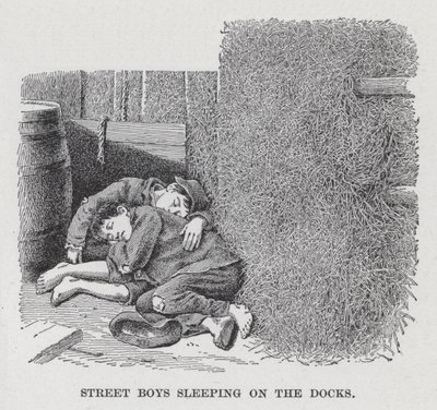 Ragazzi di strada che dormono sui moli (litografia) da American School