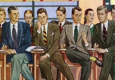 Studenti ai banchi seduti in un