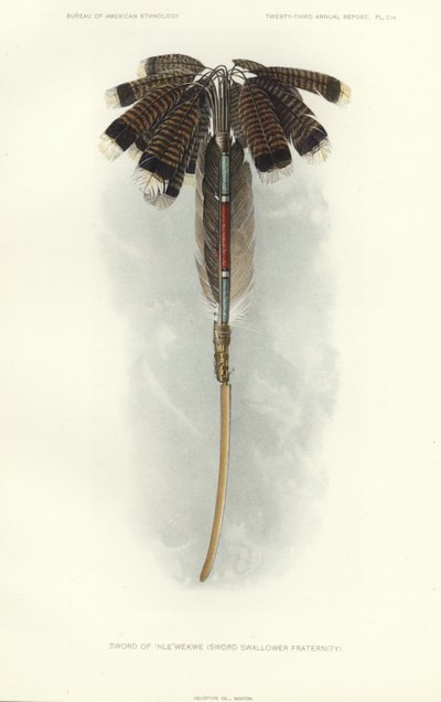 Spada di Thlewekwe (confraternita degli spadaccini) (litografia a colori) da American School