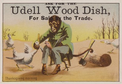 Mattina del Ringraziamento, carta commerciale che pubblicizza i piatti di legno Udell da American School