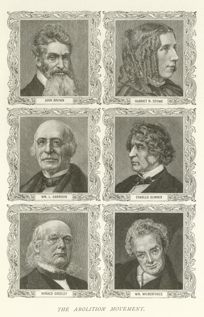 Il movimento abolizionista, John Brown, Harriet B Stowe, William L Garrison, Charles Sumner, Horace Greeley, William Wilberforce da American School