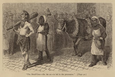 Il Boeuf-Gras, il bue grasso, è condotto nella processione (incisione) da American School