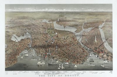 La città di Boston, pub. 1873 (litografia a colori) da American School