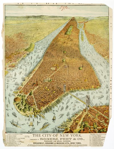 La città di New York, complimenti di Rogers, Peet & Co., Grossisti e Rivenditori di Abbigliamento, Broadway, Broome & Mercer Sts., NY. da American School