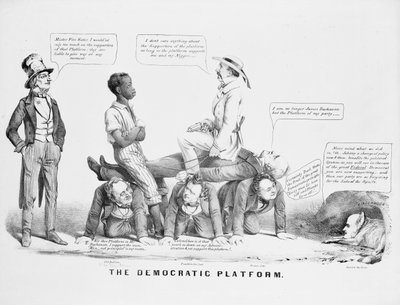 "La piattaforma democratica" vignetta politica sullo schieramento del partito democratico sulla schiavitù, c.1856 da American School