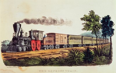 Il treno espresso, inciso da Nathaniel Currier (1813-88) e James Merritt Ives (1824-95) da American School