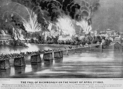 La caduta di Richmond, Va. nella notte del 2 aprile 1865, pub. da Currier & Ives, 1865 da American School
