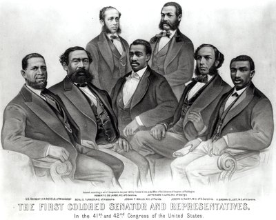Il primo senatore e rappresentanti di colore, nel 41° e 42° Congresso degli Stati Uniti, pubblicato da Currier e Ives, 1872 da American School