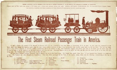 Il primo treno passeggeri a vapore in America, pubblicato c.1870 da American School