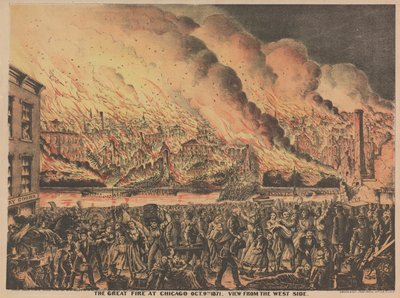 Il grande incendio a Chicago, 9 ottobre, vista dal lato ovest, 1871 da American School