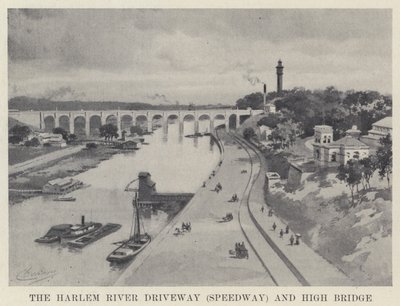 Il viale del fiume Harlem (Speedway) e High Bridge (foto in bianco e nero) da American School
