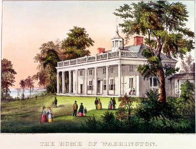 La casa di George Washington, Mount Vernon, Virginia, pubblicata da Nathaniel Currier (1813-88) e James Merritt Ives (1824-95) da American School