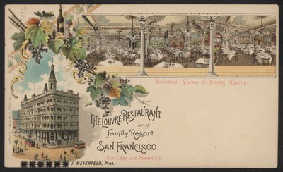 The Louvre Restaurant and Family Resort, San Francisco (incisione colorata) da American School