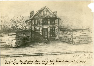 La vecchia prigione dei debitori, lato di Prune St. sotto il 6°, illustrazione dal Castner Scrapbook, 1858 (foto-litografia) da American School