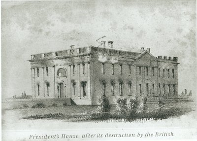 La casa del presidente dopo la sua distruzione da parte dei britannici, da 