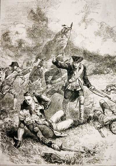 La morte del maggiore John Pitcairn dei Marines britannici nella battaglia di Bunker Hill da American School