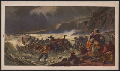 La partenza, varo della scialuppa di salvataggio, c.1878 da American School