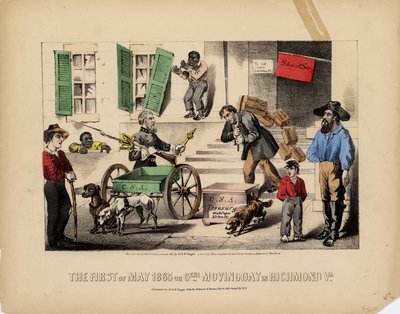 Il primo maggio 1865, o, Giorno del trasloco generale a Richmond Va., Lith. da Kimmel & Forster, pubblicato da H. & W. Voight, New York, 1865 da American School