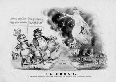 Il fantasma: una nuova illusione spettrale, recentemente scoperta in Europa, e ora causando grande agitazione in America, pubblicato da Currier & Ives, New York, 1863 da American School