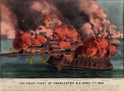 Il grande combattimento a Charleston S.C., 7 aprile 1863, pub. Currier & Ives, 1863 da American School