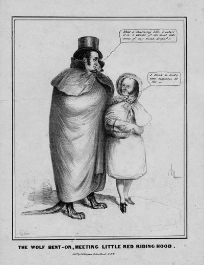 Il lupo incontra Cappuccetto Rosso, pubblicato da H R Robinson, New York, c.1840 da American School
