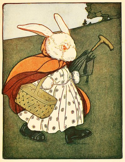 Poi la vecchia signora Coniglio...andò attraverso il bosco dal fornaio, da La Storia di Peter Coniglio, 1916 da American School