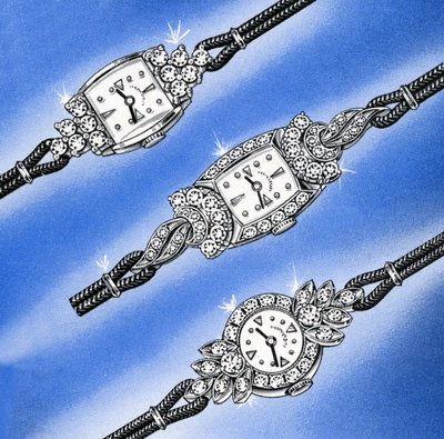 Tre orologi da donna in oro bianco e diamanti da American School