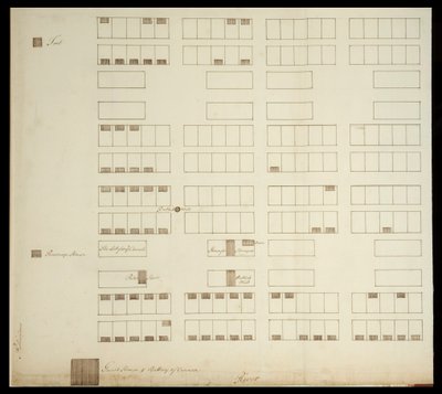 Piano della città di Savannah, c.1733 (penna e inchiostro su carta) da American School