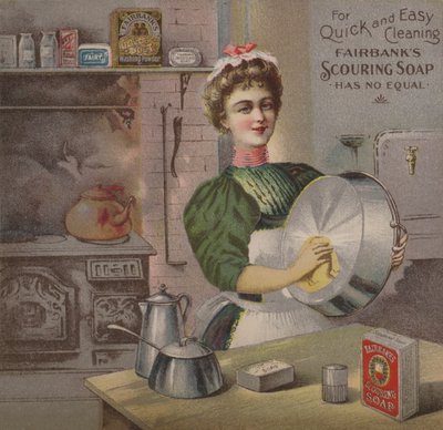 Cartolina commerciale che pubblicizza il sapone scouring di Fairbank da American School