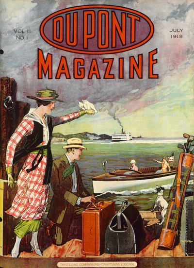 Compagno di Viaggio - Bagagli Artigianali, copertina della rivista DuPont, luglio 1919 da American School